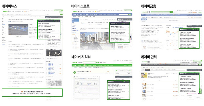 네이버뉴스, 네이버스포츠, 네이버금융, 네이버 지식in, 네이버 만화